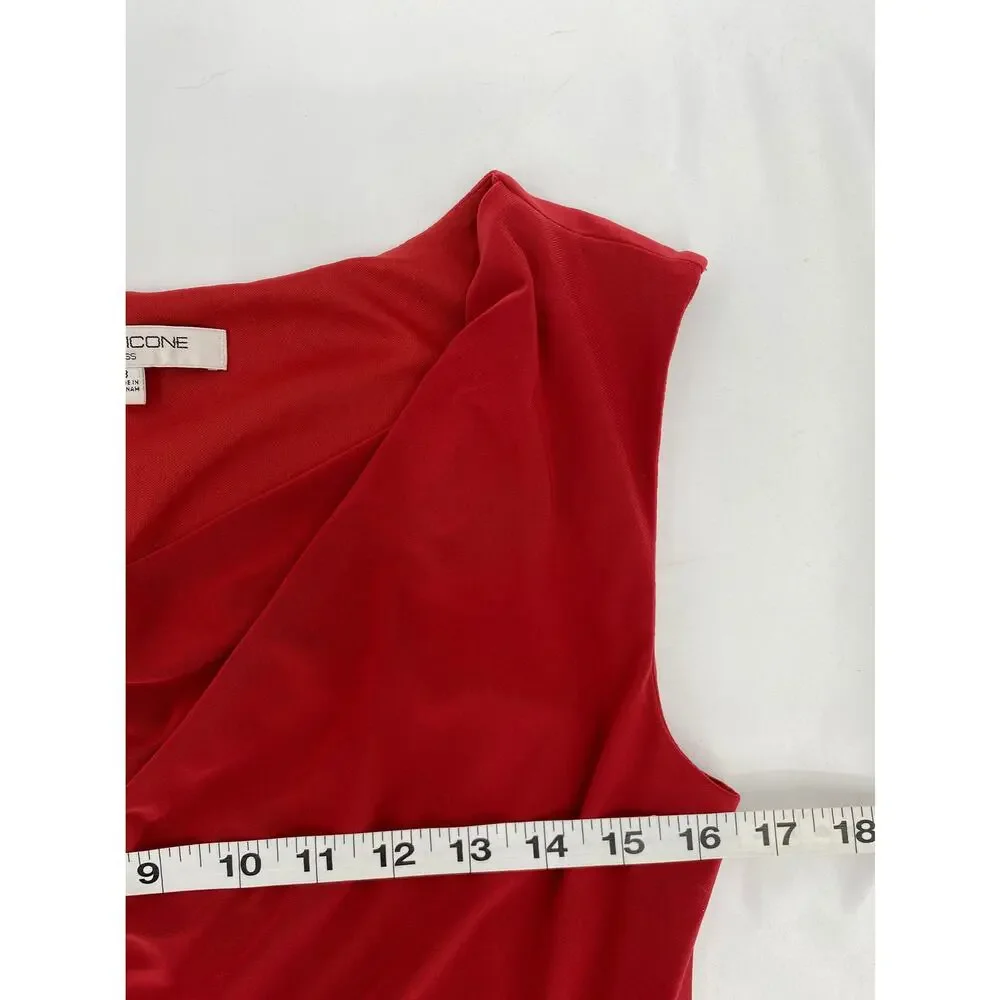 Evan Picone Cowl Neck Ruffle Detail Sheath Dress Red Size 8 - Picture 6 of 8